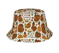 Cappello a Secchiello Pieghevole con Simpatico Tacchino e Zucca per Il Ringraziamento, Ideale per attività all'aperto, Spiaggia, Pesca e Sole, per Uomo e Donna.