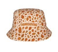 Cappello a Secchiello Pieghevole con Simpatico Tacchino e Zucca per Il Ringraziamento, Ideale per attività all'aperto, Spiaggia, Pesca e Sole, per Uomo e Donna.