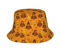 Cappello a Secchiello Pieghevole con Simpatico Tacchino e Zucca per Il Ringraziamento, Ideale per attività all'aperto, Spiaggia, Pesca e Sole, per Uomo e Donna.