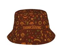 Cappello a Secchiello Pieghevole con Simpatico Tacchino e Zucca per Il Ringraziamento, Ideale per attività all'aperto, Spiaggia, Pesca e Sole, per Uomo e Donna.