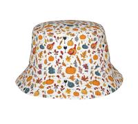 Cappello a Secchiello Pieghevole con Simpatico Tacchino e Zucca per Il Ringraziamento, Ideale per attività all'aperto, Spiaggia, Pesca e Sole, per Uomo e Donna.