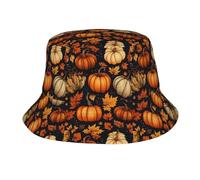 Cappello a Secchiello Pieghevole con Simpatico Tacchino e Zucca per Il Ringraziamento, Ideale per attività all'aperto, Spiaggia, Pesca e Sole, per Uomo e Donna.