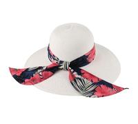 Cappello a tesa larga da donna estivo da spiaggia elegante con nastro floreale protezione solare, stile Pamela Vacanze giardino, bianco, 57