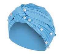 Cappello a turbante da donna con perle e perline musulmane G35, Blu, Taglia unica