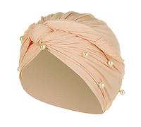 Cappello a turbante da donna con perle e perline musulmane G35, cachi, Taglia unica