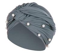 Cappello a turbante da donna con perle e perline musulmane G35, Grigio, Taglia unica
