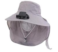 Cappello a ventaglio ricaricabile tramite USB, con ventola di raffreddamento e vento regolabile, con patta per il collo, cappello da pesca per donne e uomini, uso esterno solare, grigio, Taglia unica