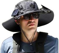 Cappello a ventaglio solare, UPF 50+, a tesa larga, con ricarica USB, per uomini e donne, cappello con ventola di raffreddamento solare, Mimetico, Taglia unica
