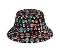 Cappello alla pescatora messicano colorato con stampa di teschi, per uomini e donne, cappello pieghevole per protezione solare, cappello da pesca reversibile e cappello da trekking, Teschio colorato