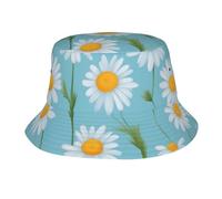 Cappello alla pescatora unisex, con margherita bianca su sfondo azzurro, cappello estivo da spiaggia, protezione UV, per golf, escursionismo, pesca, viaggi, Nero, taglia unica