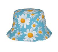 Cappello alla pescatora unisex, con margherita bianca su sfondo azzurro, cappello estivo da spiaggia, protezione UV, per golf, escursionismo, pesca, viaggi, Nero, taglia unica