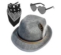 Cappello alpino, cappelli Oktoberfest, 1 set di cappello Fedora Oktoberfest in finta pelliccia con foulard e occhiali, cappello da cacciatore tedesco non tessuto, cappello bavarese alpino ale