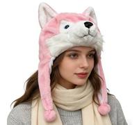 Cappello Animale: Cappello Caldo In Peluche Con Viso Animale, Orecchie Lunghe E Coda Con Pompon | Cappelli Belle Co N Cinghie Per Le Orecchie, Cappello Caldo Per Bambini, Adulti, Sport Invernali