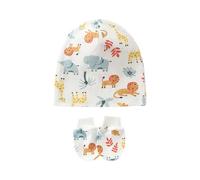 Cappello antivento per neonati, berretto fetale con guanti antigraffio abbinati, per bambini da 0 a 1 mese, morbidi cappellini fetali con guanti coordinati, C, Taglia unica