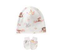 Cappello antivento per neonati, berretto fetale con guanti antigraffio abbinati, per bambini da 0 a 1 mese, morbidi cappellini fetali con guanti coordinati, fiore e cervo, Taglia unica