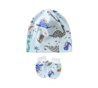 Cappello antivento per neonati, berretto fetale con guanti antigraffio abbinati, per bambini da 0 a 1 mese, morbidi cappellini fetali con guanti coordinati, Blu cartone animato, Taglia unica