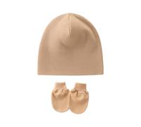 Cappello antivento per neonati, berretto fetale con guanti antigraffio abbinati, per bambini da 0 a 1 mese, morbidi cappellini fetali con guanti coordinati, cachi, Taglia unica