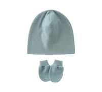 Cappello antivento per neonati, berretto fetale con guanti antigraffio abbinati, per bambini da 0 a 1 mese, morbidi cappellini fetali con guanti coordinati, Sillio verde, Taglia unica