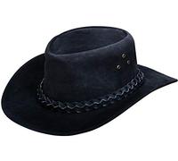 Cappello Australiano Unisex in Stile Western in Nero Pelle Scamosciata Western Cowboy L
