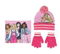 CAPPELLO BARBIE SCALDACOLLO E GUANTI SET 3 PEZZI INVERNALI TAGLIA UNICA 3/8 ANNI