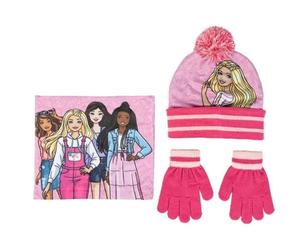 CAPPELLO BARBIE SCALDACOLLO E GUANTI SET 3 PEZZI INVERNALI TAGLIA UNICA 3/8 ANNI