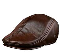 Cappello Basco in Vera Pelle 2025 per Uomo, Caldo Berretto Invernale Antivento, Berretto da Gentiluomo alla Moda, Cappello da Pilota Vintage ed Elegante,Dark Brown,L