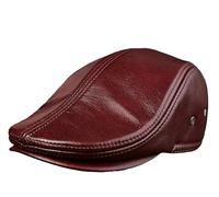 Cappello Basco in Vera Pelle 2025 per Uomo, Caldo Berretto Invernale Antivento, Berretto da Gentiluomo alla Moda, Cappello da Pilota Vintage ed Elegante,Wine Red,L