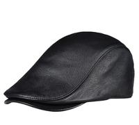 Cappello Basco in Vera Pelle per Uomo, Berretto Invernale Caldo e Antivento, Berretto da Gentiluomo alla Moda, Cappello da Pilota Vintage ed Elegante,Nero,L