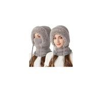 Cappello Beanie 3 in 1 per Donna, Passamontagna Invernale da Donna, Cappelli Lavorati a Maglia per il Freddo Resistenti al Vento con Sciarpa e Cappuccio, Spessa Fodera in Peluche, grigio, Taglia unica