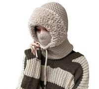 Cappello Beanie 3 in 1 per Donna, Passamontagna Invernale da Donna, Cappelli Lavorati a Maglia per il Freddo Resistenti al Vento, Sciarpa con Cappuccio, Spessa Fodera in Peluche, cachi, Taglia unica