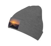 Cappello Beanie Man Standing On Top of A Mountain Watching The Sunset View Deep Heather pour Homme Et Femme Traspiranti Protéger La Coiffure Leggero Le Sport per All'Aperto Freddo Invernale