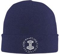 Cappello Beanie Vikings Mjolnir And Rune Wheel Norse Mythology Symbol Knit Hat Stiloso Beanie Berretto Morbidi Berretto per All'Aperto Lo Sport Running