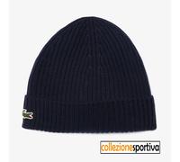 CAPPELLO BERRETTO LACOSTE IN LANA SPAZZOLATA A COSTINE RB0001-166 - col blu navy