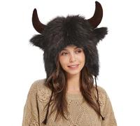 Cappello bisonte con corna di peluche e superfici delle orecchie, copricapo animale, per Halloween, carnevale, feste a tema, ideale come regalo per uomini, donne, all'aria aperta