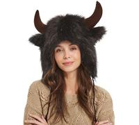 Cappello bisonti con corna | Inverno inverno caldo in peluche calda con corna, cofano con orecchie morbide per cappello di bisonte di Halloween con corna | Coperchio d'orecchio invernale in peluche