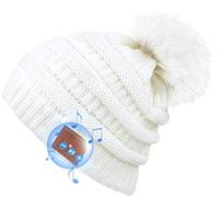 Cappello Bluetooth Donna con Pompon - Berretto con Cuffie Bluetooth 5.2 Stereo - Idee Regalo Originali per Natale - Bianco