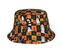Cappello Bob Retro Ghosts Pumpkins Checkered Cappello da Pesca Unisex Protezione UV Cappellino Pescatore per Viaggio Donne Uomini Cappelli Pesca