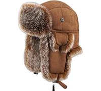 Cappello Bomber Trapper Foderato in Pelliccia Termica con Paraorecchie per Uomo, Scaldacollo all-Around Antivento Caldo Isolato Inverno Cy Neve Sci Cappello Snowboard, Brown, 56cm/22.04in
