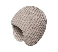 Cappello caldo da uomo e da donna in inverno con bordo in lana ispessita a maglia cappello a prova di freddo paraorecchie cappello da trainman, cachi, Taglia unica