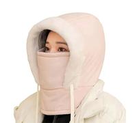 Cappello caldo foderato in peluche spesso con maschera per il viso, passamontagna invernale per uomo e donna, maschera da sci in pile antivento per freddo estremo, rosa, Taglia unica