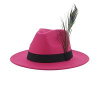 Cappello Cappelli stile Fedora e borsalino Cappelli for le donne Accessori in feltro Uomo Cappello in feltro Cintura in piuma Vintage Luxury Feather Fedora Sombreros De Mujer(Rose red,52-54cm(kids))