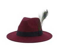 Cappello Cappelli stile Fedora e borsalino Cappelli for le donne Accessori in feltro Uomo Cappello in feltro Cintura in piuma Vintage Luxury Feather Fedora Sombreros De Mujer(Wine red,59-61cm(XL))