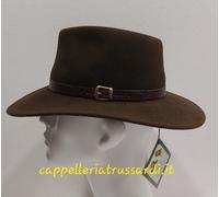 CAPPELLO CASUAL FELTRO LANA TESA LARGA MARRONE CINTURINO PELLE Made in Italy