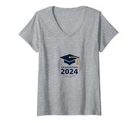 Cappello celebrativo di Laurea 2024 per laureati Maglietta con Collo a V, Donna, Grigio Melange, M