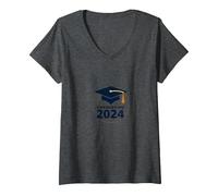 Cappello celebrativo di Laurea 2024 per laureati Maglietta con Collo a V, Donna, Grigio Scuro, S