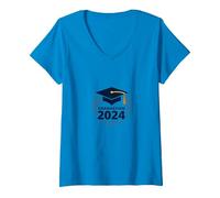 Cappello celebrativo di Laurea 2024 per laureati Maglietta con Collo a V, Donna, Zaffiro, M