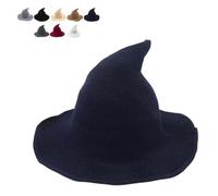 Cappello classico da strega di Halloween, lavorato a maglia, 45,7 cm, grande, in feltro a tesa larga, cappello da mago per feste, gotico, per donne e uomini (blu navy)