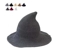 Cappello classico da strega di Halloween, lavorato a maglia, 45,7 cm, grande in feltro a tesa larga, cappello da mago per feste, gotico, per donne e uomini (grigio scuro)