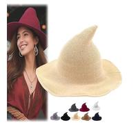 Cappello classico da strega di Halloween, lavorato a maglia, 45,7 cm, grande, in feltro a tesa larga, cappello da mago per feste, gotico, per donne e uomini (beige)