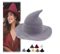 Cappello classico da strega di Halloween, lavorato a maglia, 45,7 cm, grande, in feltro a tesa larga, cappello da mago per feste, gotico, per donne e uomini (grigio)